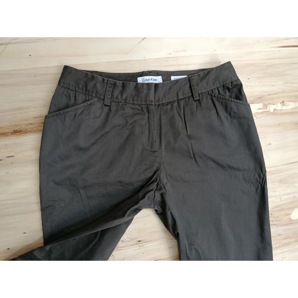 Calvin Klein Women Pants Size 2 Olive Army Green Stretch Mid Rise Casual Trouser - Picture 3 of 13